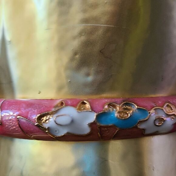 PARIS Bracelet Enameled Hammered Metal Hinge Pink 7" - Picture 3 of 6